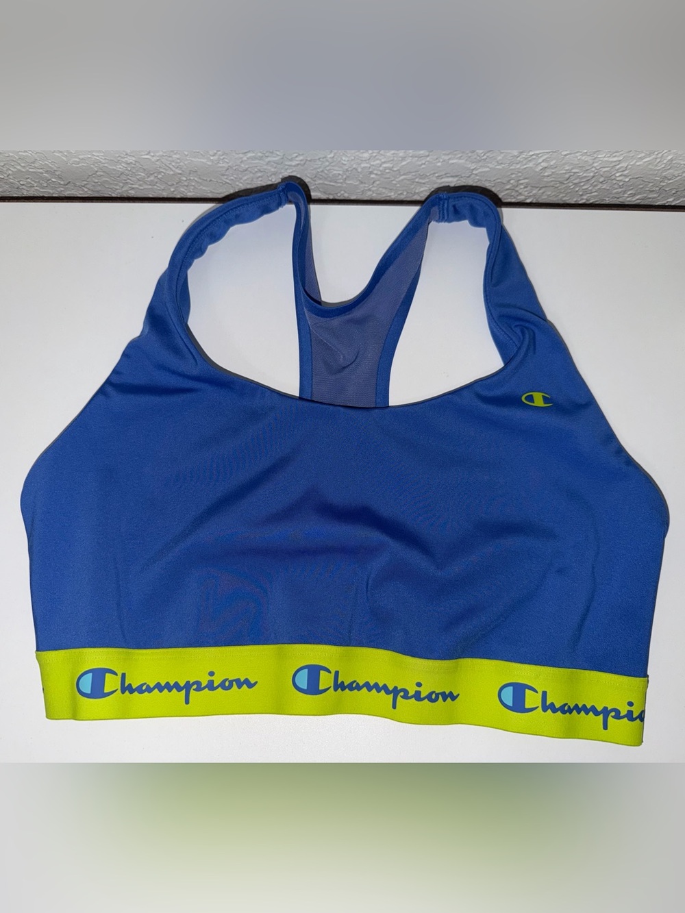 Champion Blue Racerback Sports Bra with Neon Yellow/Green Band